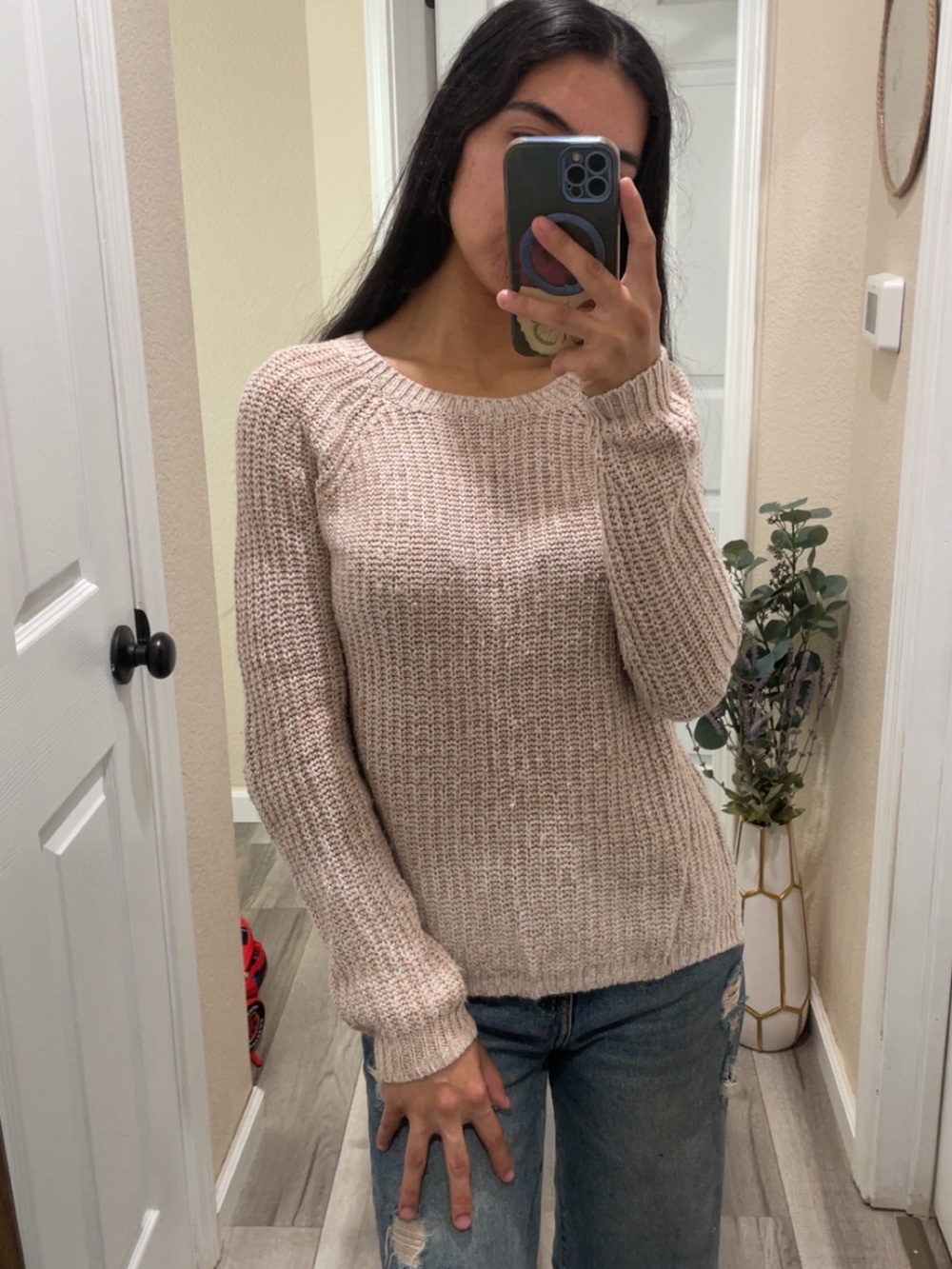 faded glory lightweight tan knitted pullover sweater
